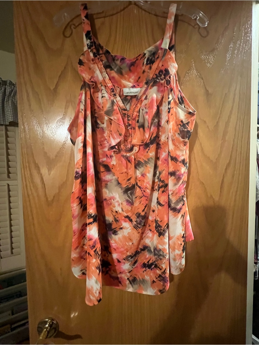 Avenue Orange Pink & Black Print Ruffle Camisole